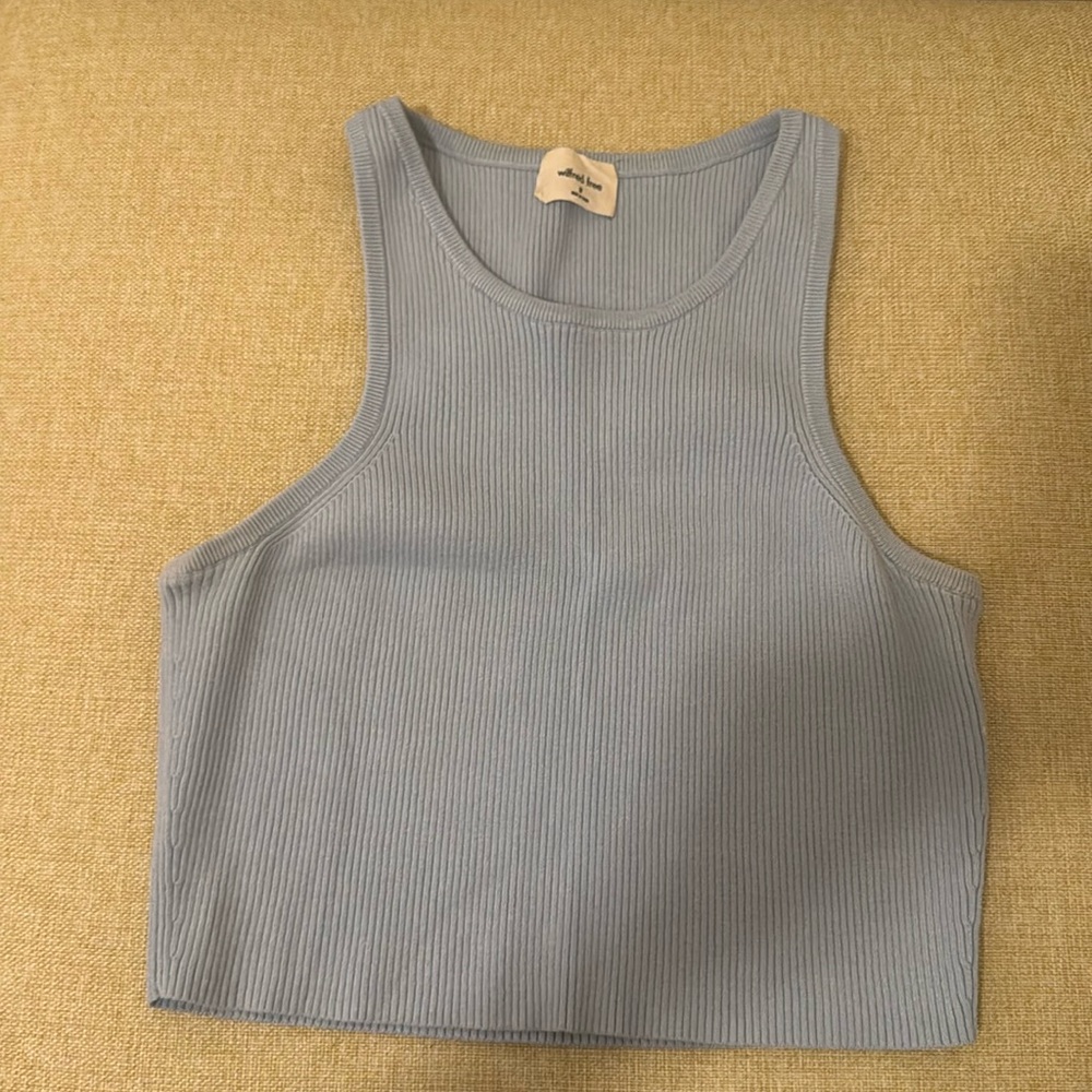 Aritzia Wilfred Free Blue Ribbed Sleeveless Crop Tank Top